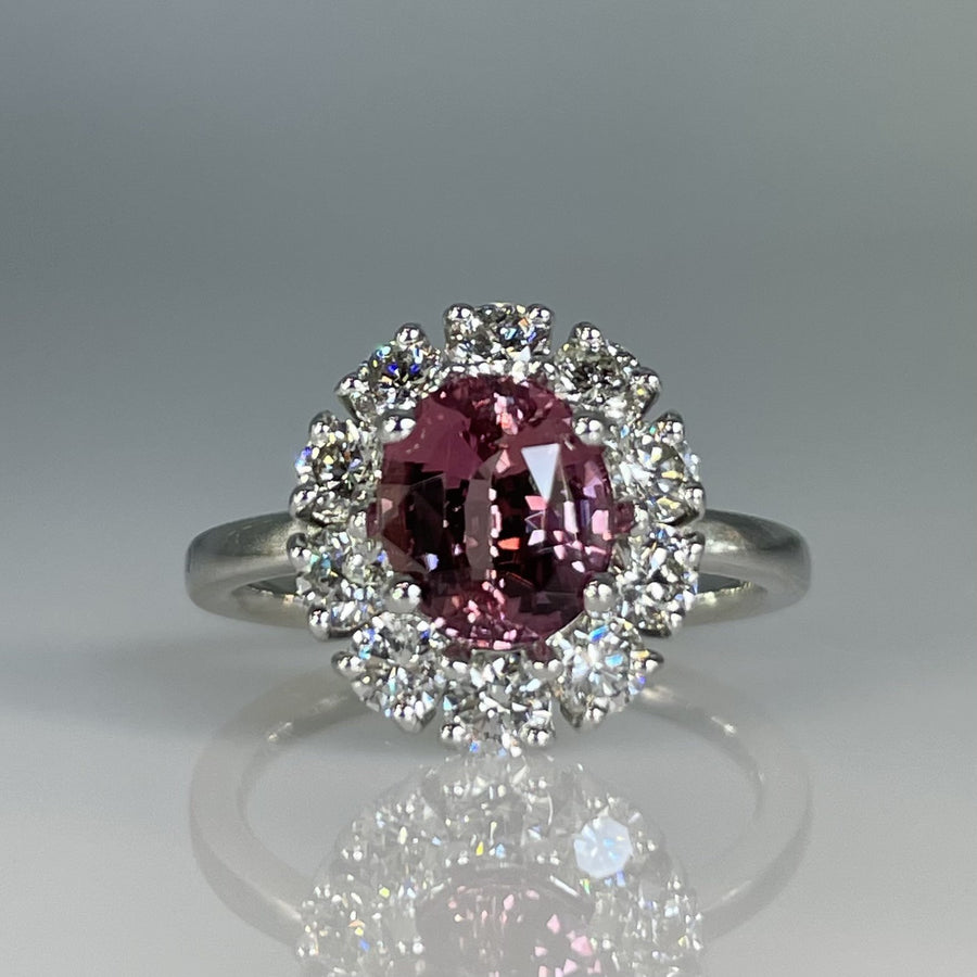 14K White Gold Padparadscha Sapphire & Natural Diamond Ring 2.12ct/1.02ct