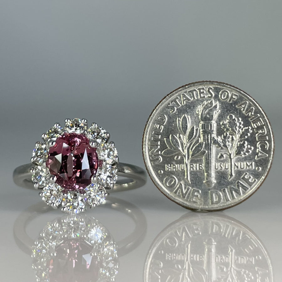 14K White Gold Padparadscha Sapphire & Natural Diamond Ring 2.12ct/1.02ct