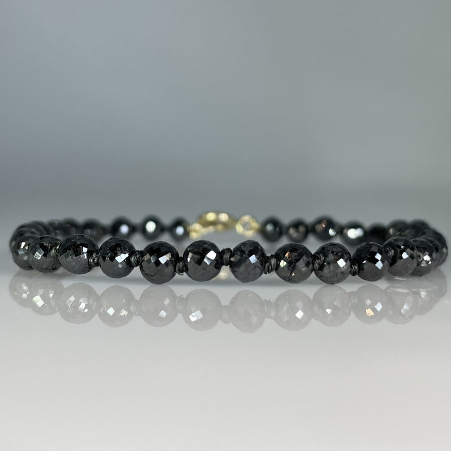 14K Yellow Gold Black Diamond Beaded Bracelet 23ct