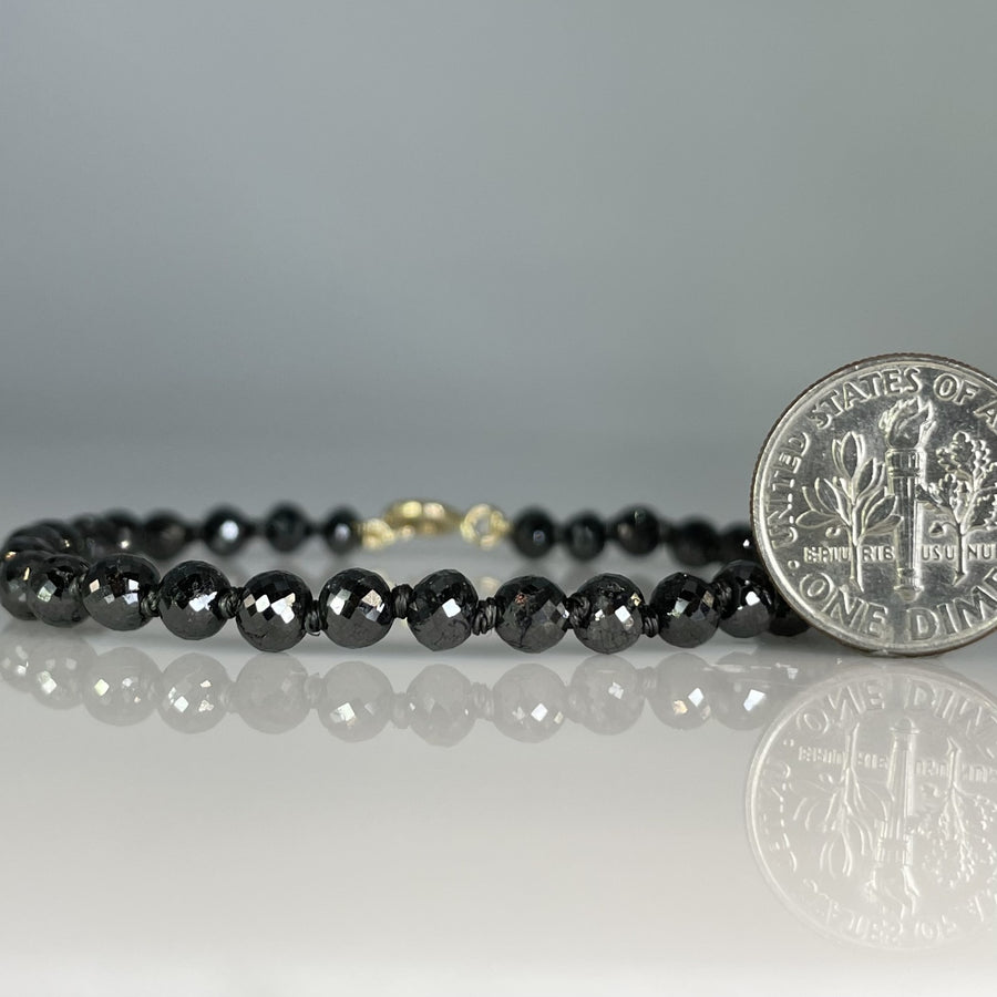 14K Yellow Gold Black Diamond Beaded Bracelet 23ct