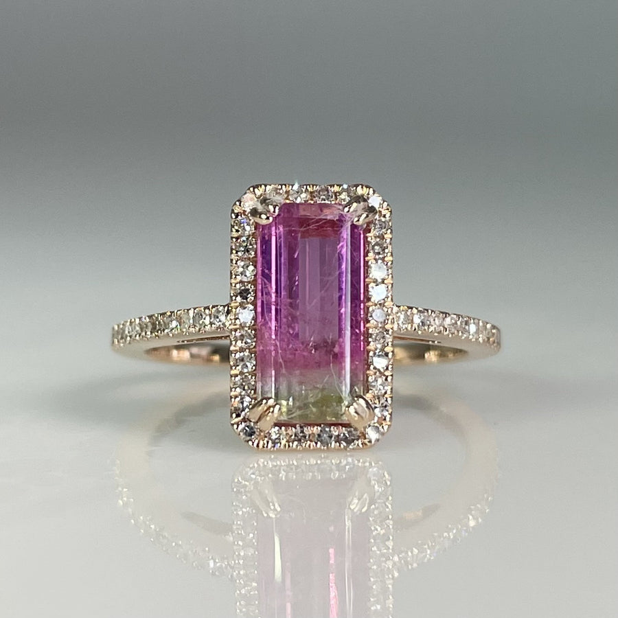 14K Rose Gold Watermelon Tourmaline & Diamond Ring 1.65ct/0.20ct