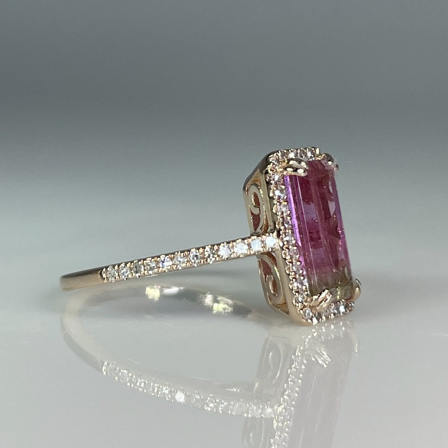 14K Rose Gold Watermelon Tourmaline & Diamond Ring 1.65ct/0.20ct
