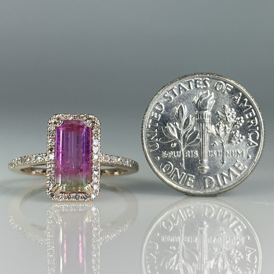 14K Rose Gold Watermelon Tourmaline & Diamond Ring 1.65ct/0.20ct