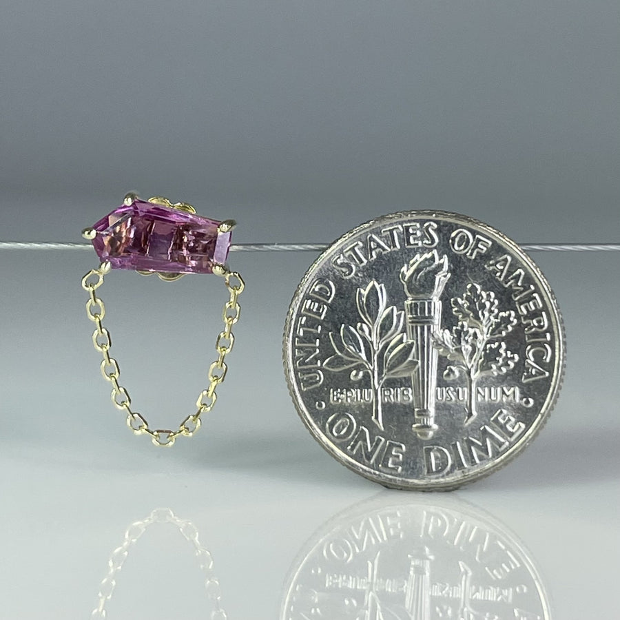 14K Yellow Gold Pink Sapphire Single Stud/ Dangle Earring 0.75ct