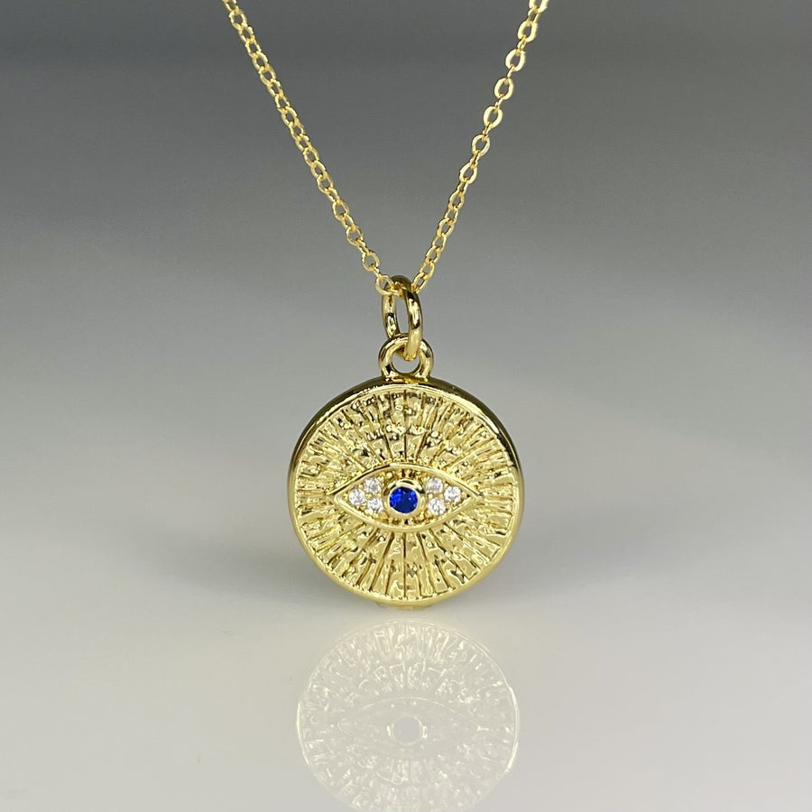18K Gold Plated Evil Eye Necklace 14mm