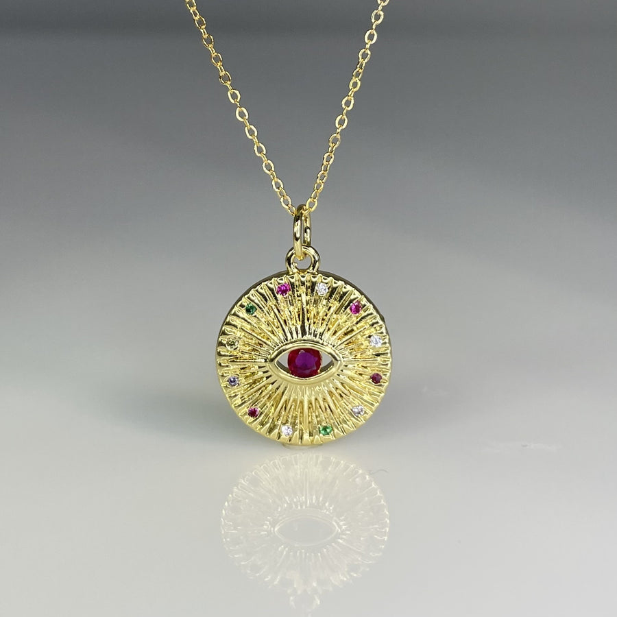 18K Gold Plated Multicolor Evil Eye Necklace 16mm