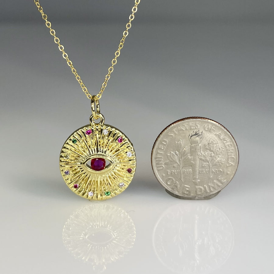 18K Gold Plated Multicolor Evil Eye Necklace 16mm