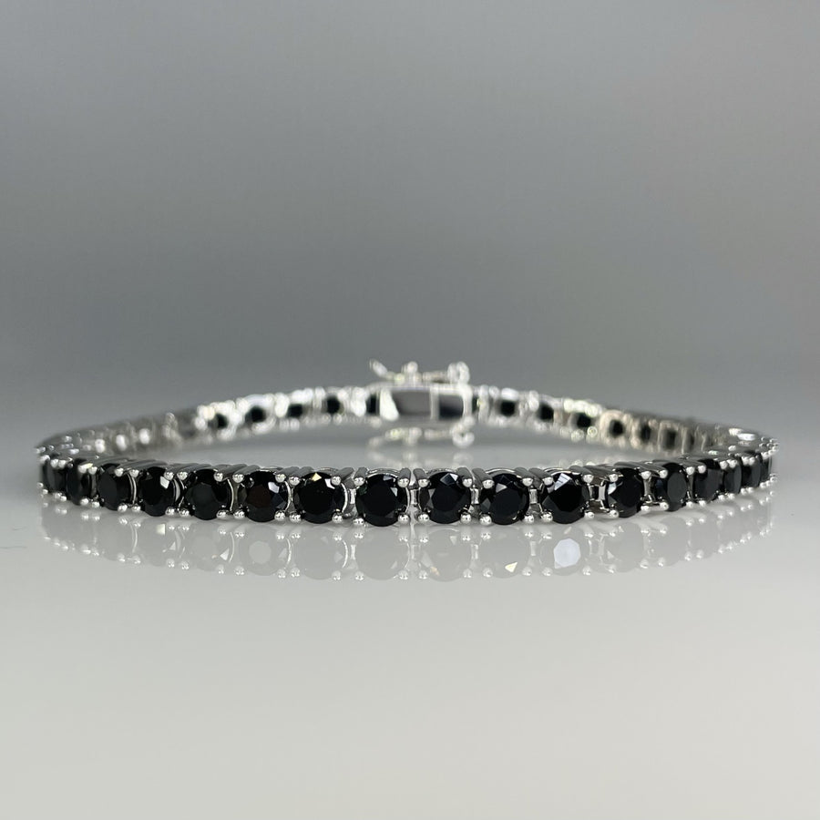 14K White Gold Plated Black Cubic Zirconia Tennis Bracelet 4mm