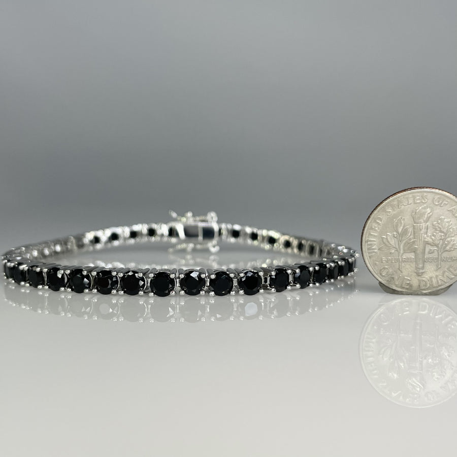 14K White Gold Plated Black Cubic Zirconia Tennis Bracelet 4mm