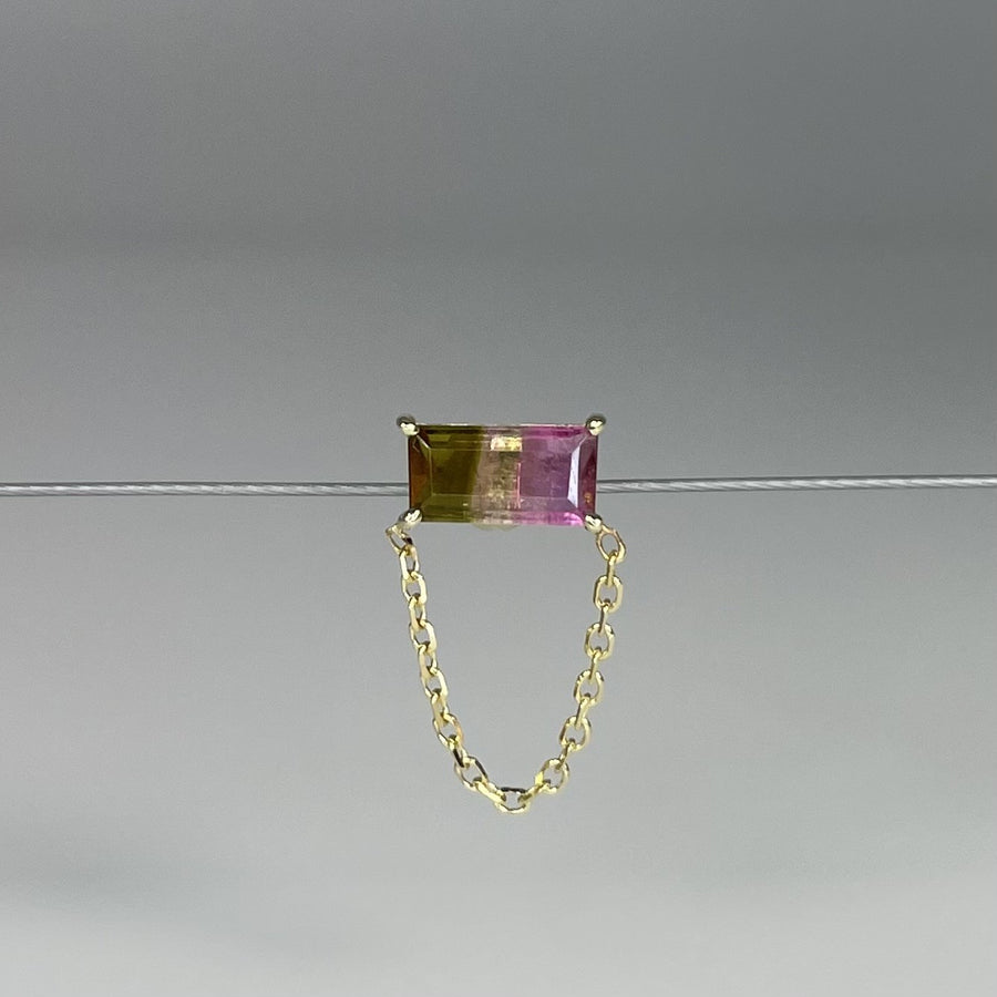 14K Yellow Gold Watermelon Tourmaline Single Stud/ Dangle Earring 0.62ct