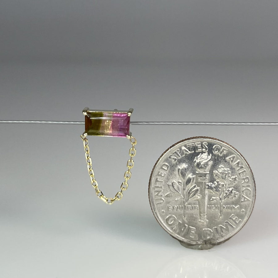 14K Yellow Gold Watermelon Tourmaline Single Stud/ Dangle Earring 0.62ct