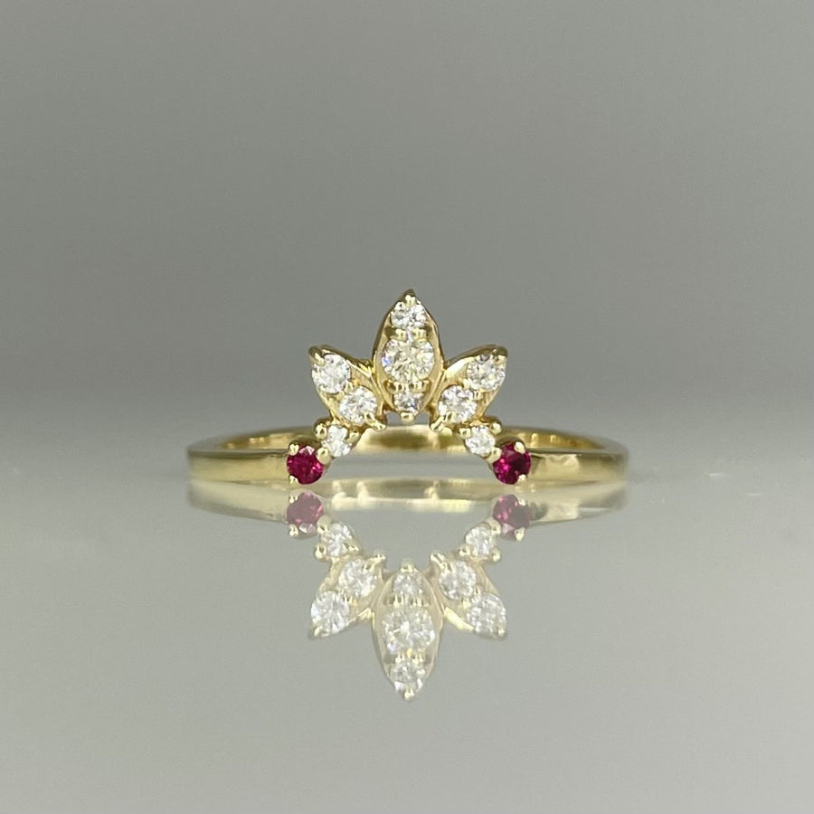 14K Yellow Gold Natural Diamond & Ruby Ring 0.10ct/0.04ct