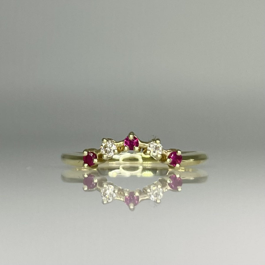 14K Yellow Gold Natural Diamond & Ruby Ring 0.06ct/0.09ct