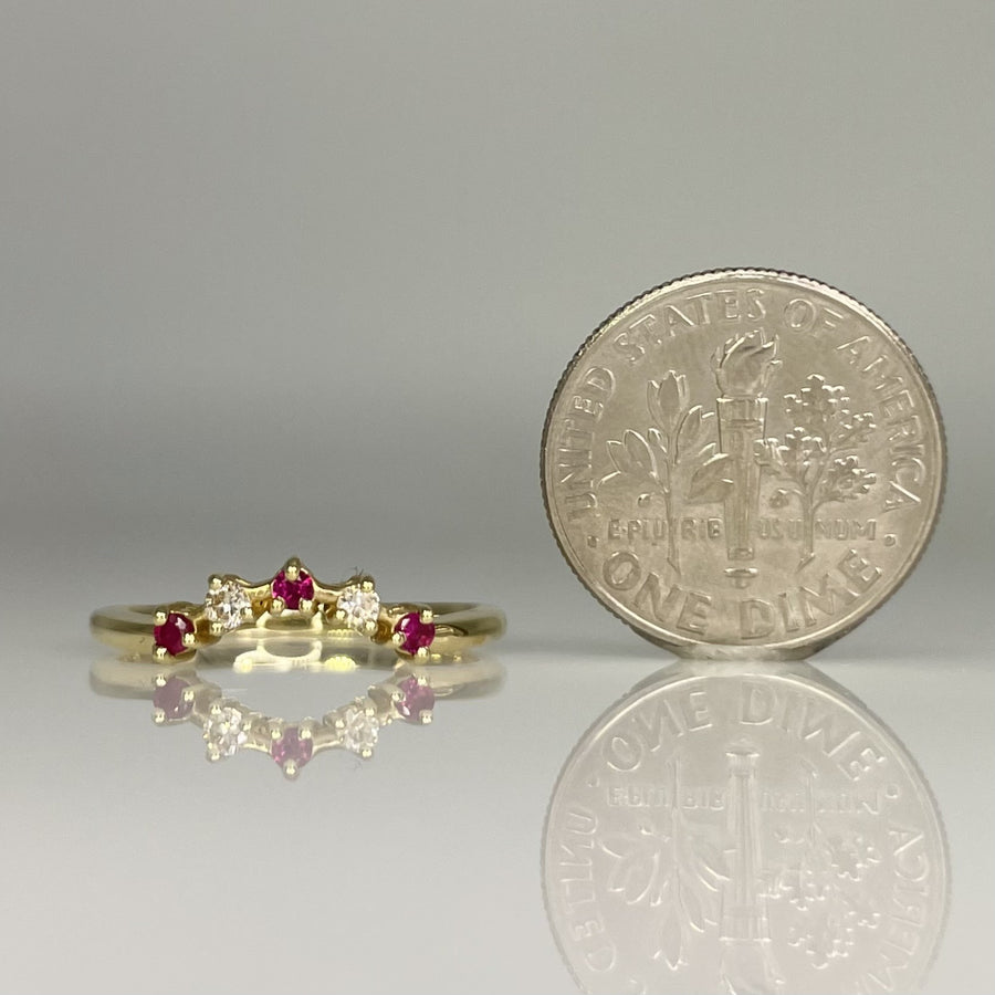 14K Yellow Gold Natural Diamond & Ruby Ring 0.06ct/0.09ct