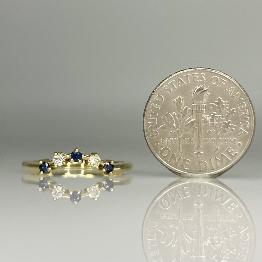 14K Yellow Gold Natural Diamond and Blue Sapphire Ring 0.07ct/0.13ct