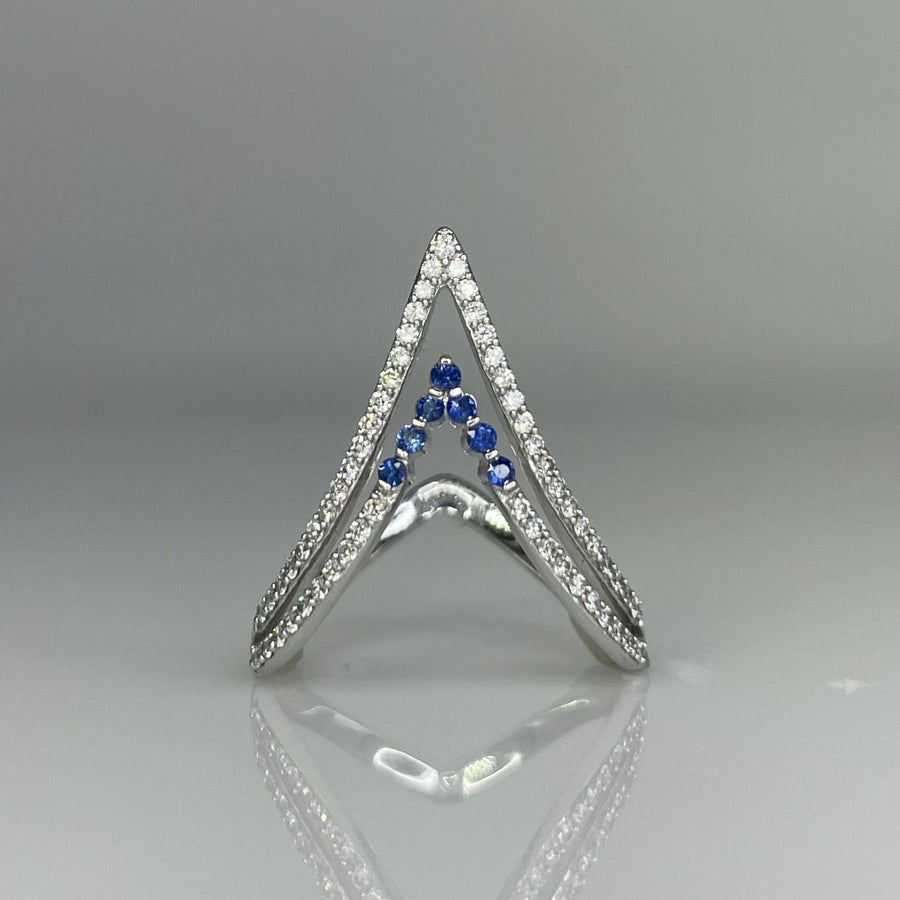 18K White Gold Natural Diamond & Blue Sapphire Ring 0.33ct/0.12ct