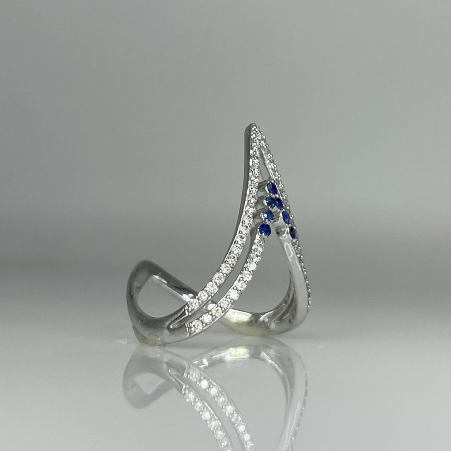 18K White Gold Natural Diamond & Blue Sapphire Ring 0.33ct/0.12ct