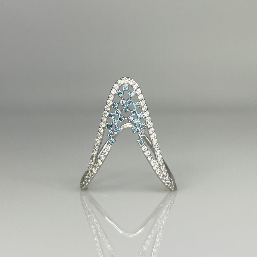 18K White Gold Natural Diamond & Blue Diamond Ring 0.32ct/0.19ct