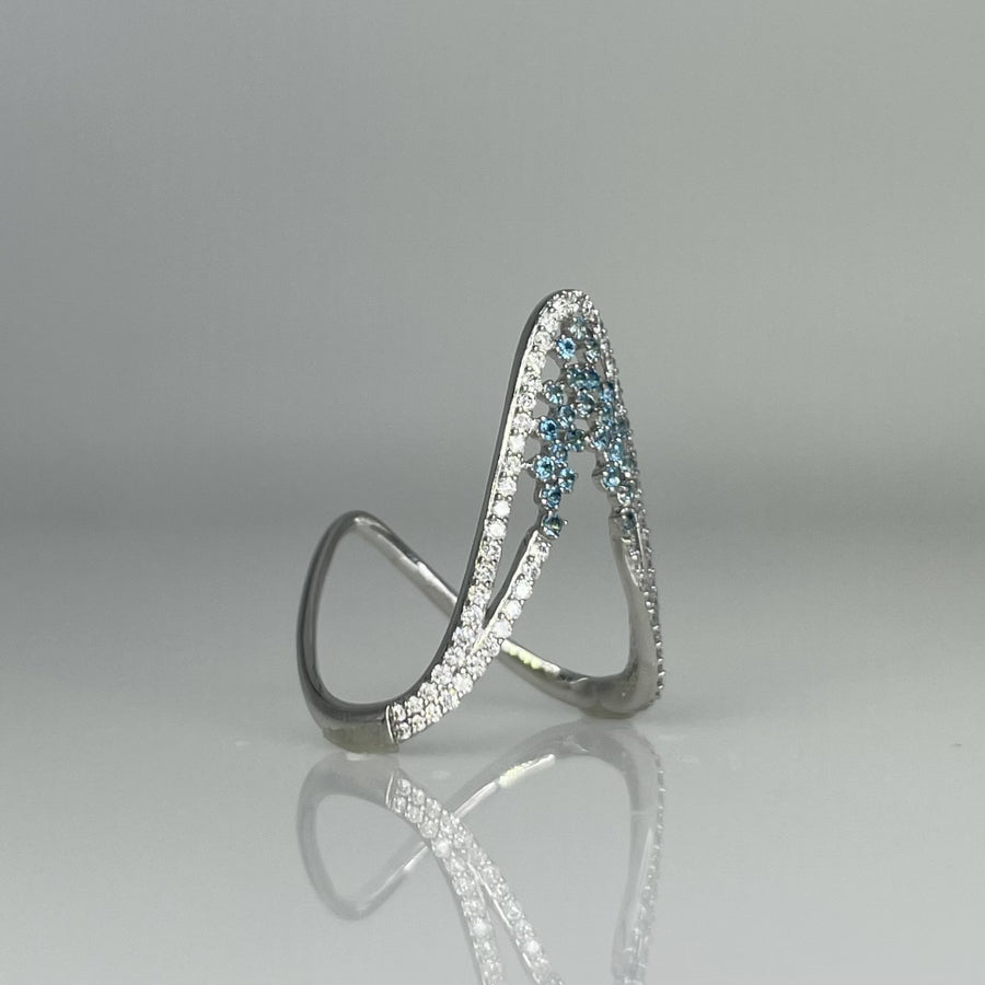 18K White Gold Natural Diamond & Blue Diamond Ring 0.32ct/0.19ct
