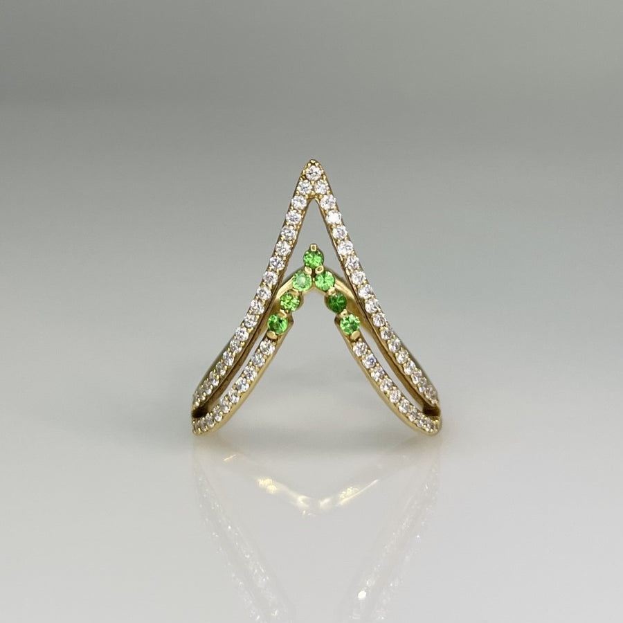 18K Yellow Gold Natural Diamond & Tsavorite Ring 0.33ct/0.11ct
