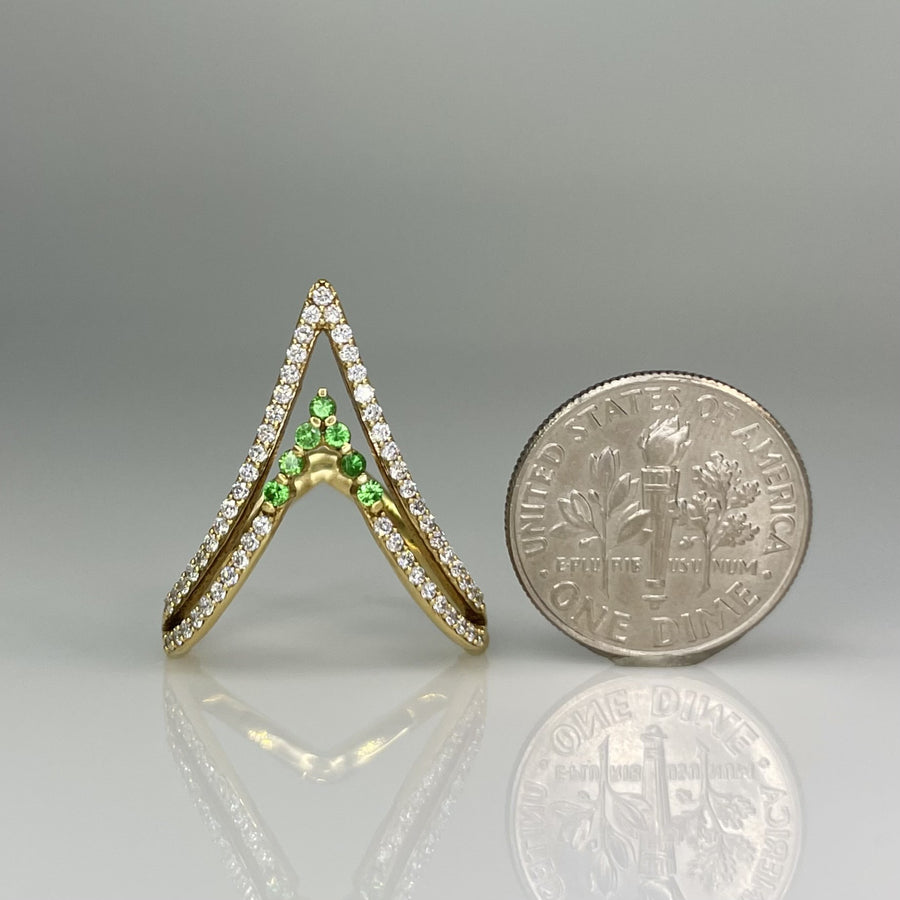 18K Yellow Gold Natural Diamond & Tsavorite Ring 0.33ct/0.11ct