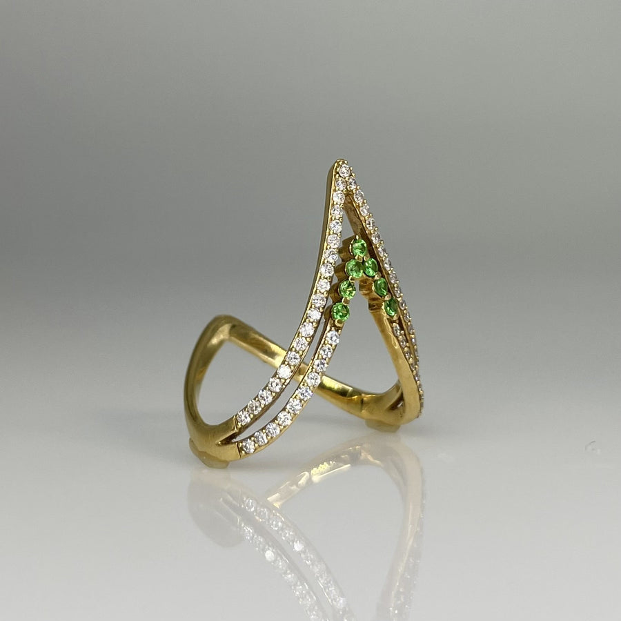 18K Yellow Gold Natural Diamond & Tsavorite Ring 0.33ct/0.11ct