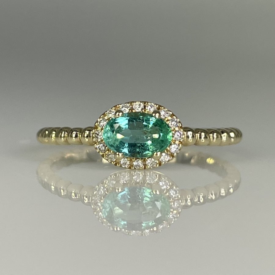 14K Yellow Gold Emerald & Natural Diamond Ring 0.41ct/ 0.07ct
