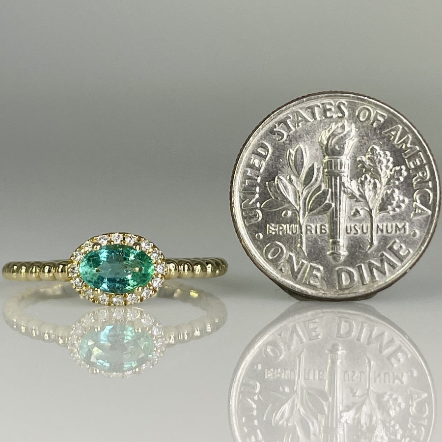 14K Yellow Gold Emerald & Natural Diamond Ring 0.41ct/ 0.07ct