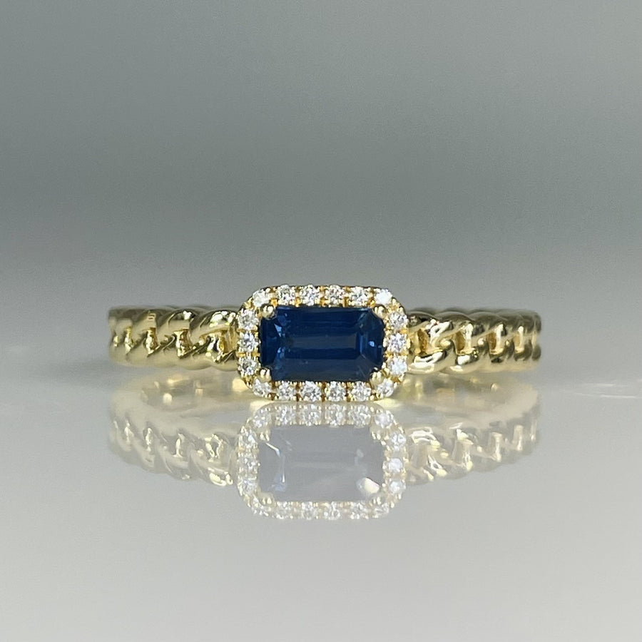 14K Yellow Gold Blue Sapphire & Natural Diamond Ring 0.27/0.05ct