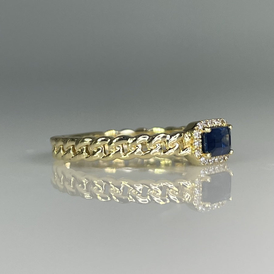 14K Yellow Gold Blue Sapphire & Natural Diamond Ring 0.27/0.05ct