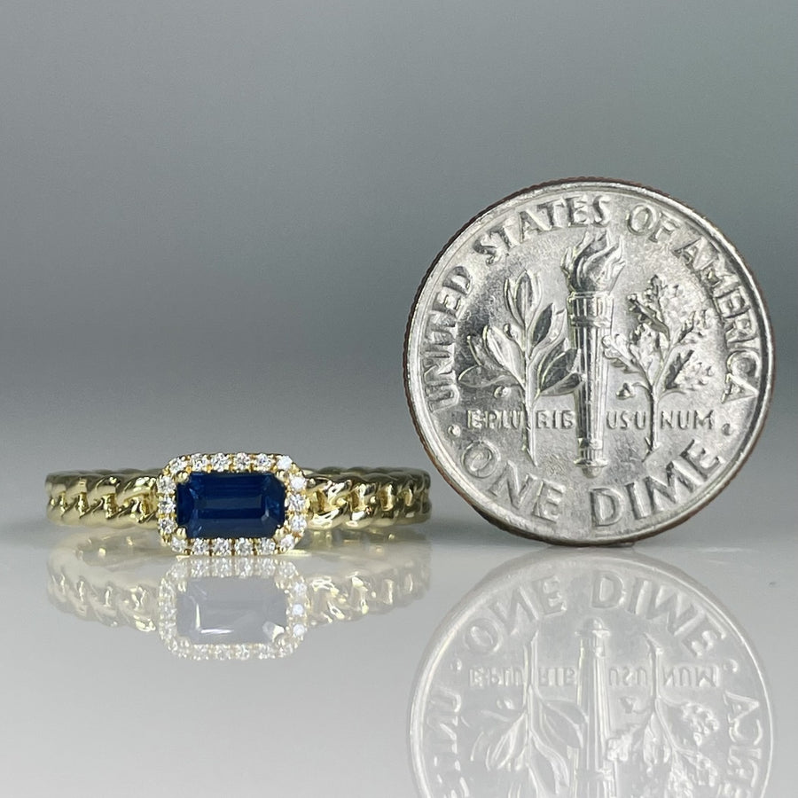 14K Yellow Gold Blue Sapphire & Natural Diamond Ring 0.27/0.05ct
