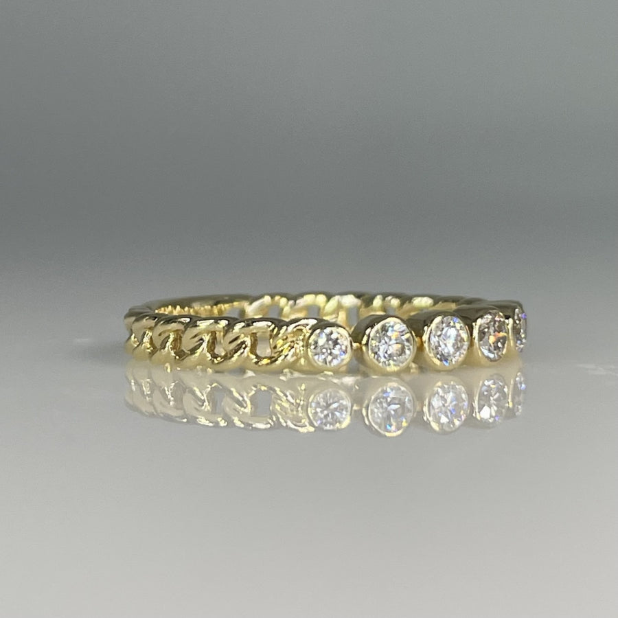 14K Yellow Gold Bezel Set Natural Diamond Chain Band 0.28ct