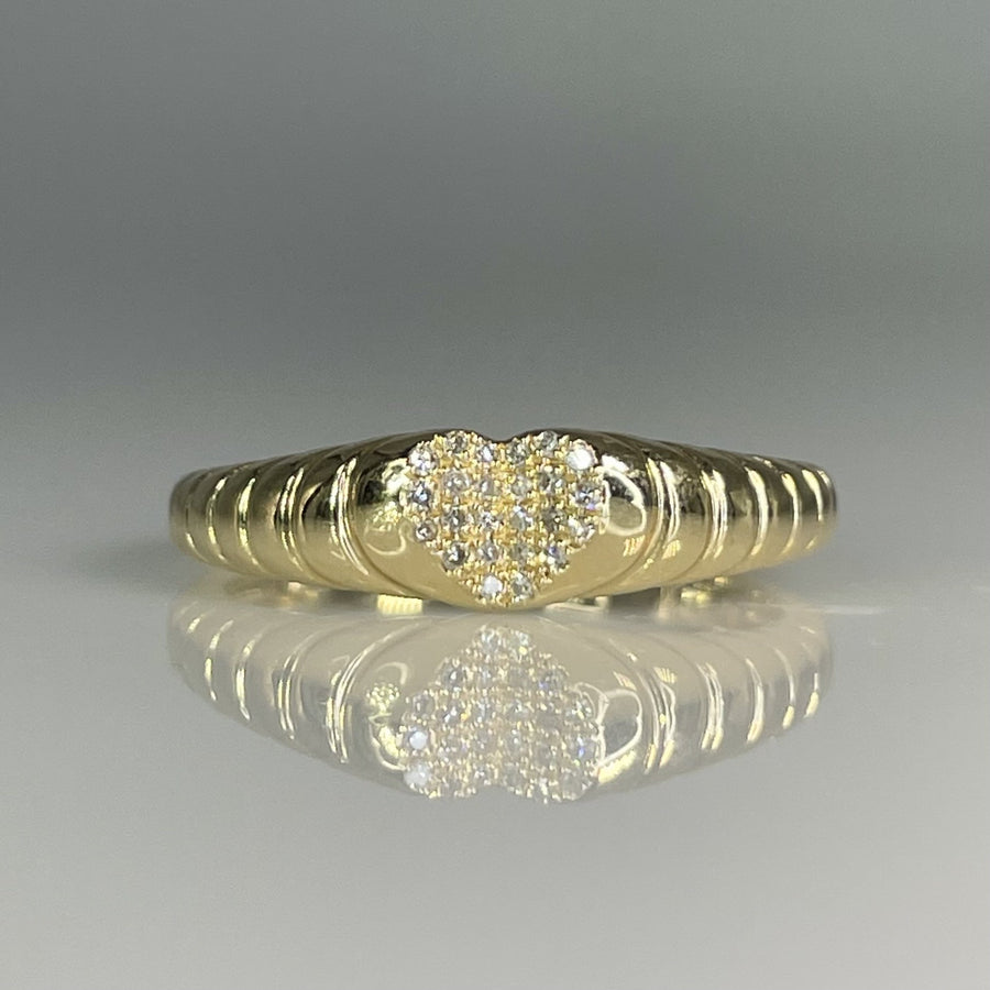 14K Yellow Gold Natural Pave Diamond Heart Ring 0.06ct