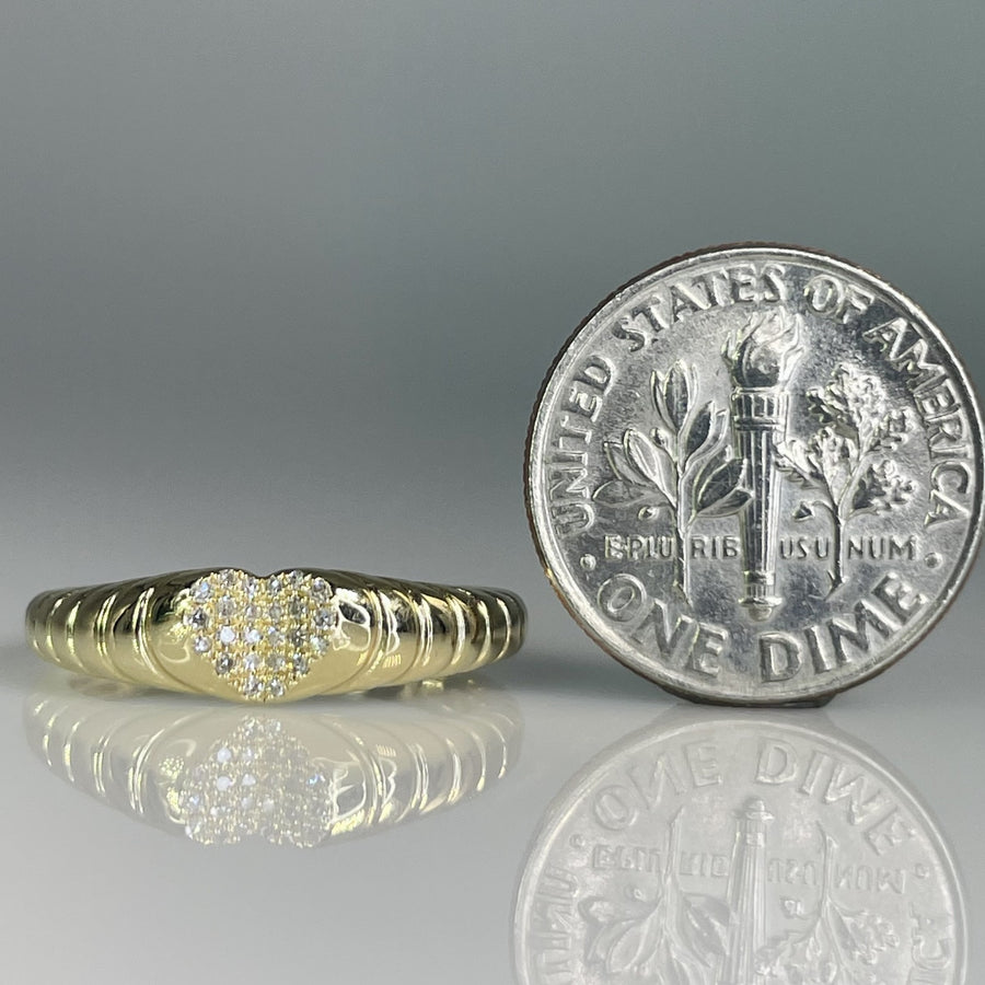 14K Yellow Gold Natural Pave Diamond Heart Ring 0.06ct