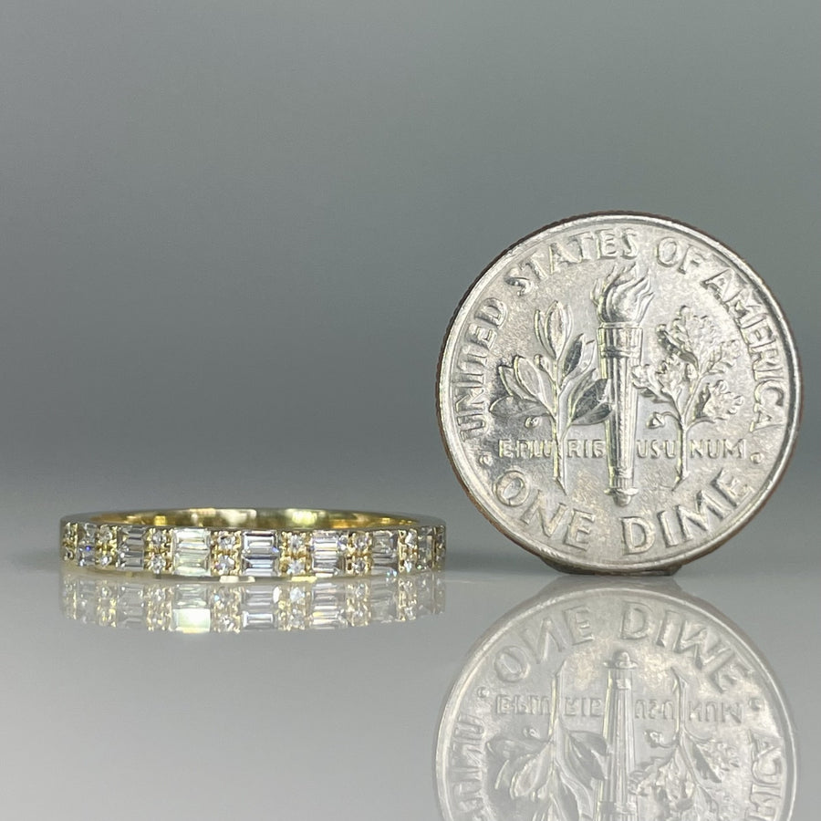 14K Yellow Gold Natural Round & Baguette Diamond 0.05ct/0.16ct