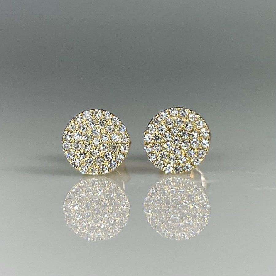 14K Yellow Gold Diamond Disc Pave Stud Earrings 0.19ct