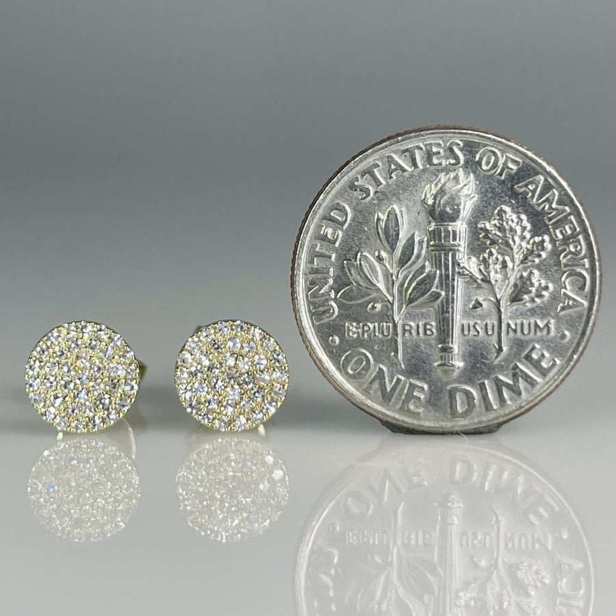 14K Yellow Gold Diamond Disc Pave Stud Earrings 0.19ct