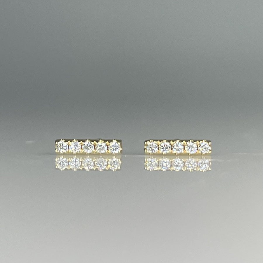 14K Yellow Gold Diamond Bar Stud Earrings 0.07ct