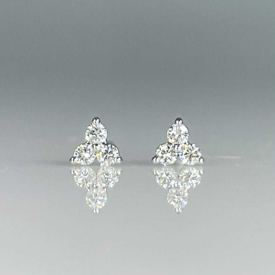 14K Yellow Gold Triple Diamond Stud Earrings 0.09ct