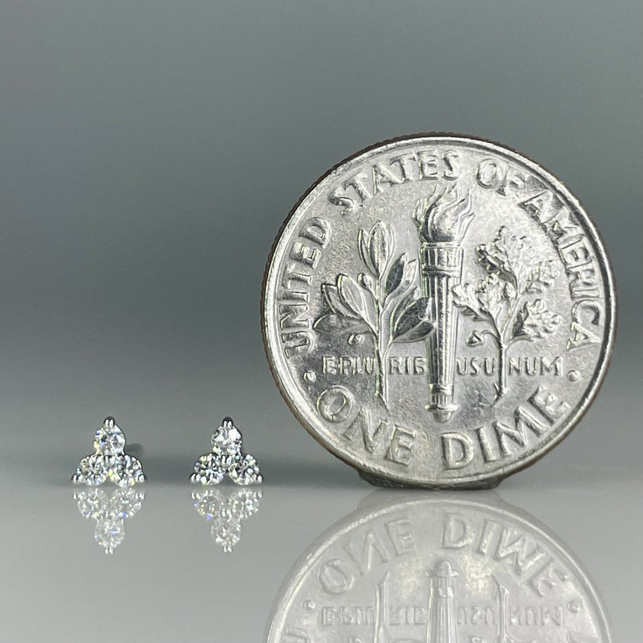 14K Yellow Gold Triple Diamond Stud Earrings 0.09ct