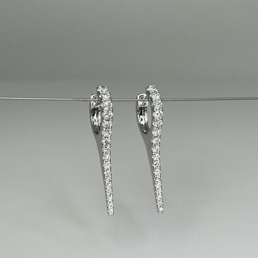 14K White Gold Natural Diamond Spike Drop Earrings 0.65ct