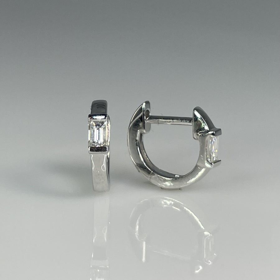 14K White Gold Natural Diamond Huggie Earrings 0.13ct