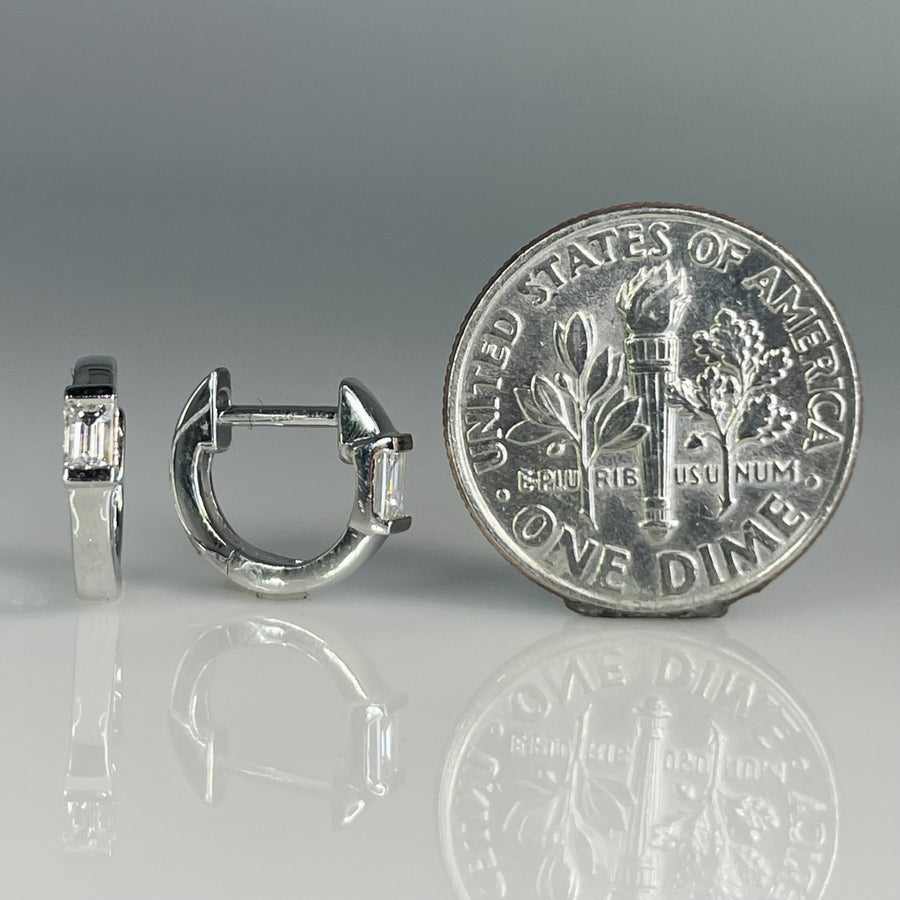 14K White Gold Natural Diamond Huggie Earrings 0.13ct