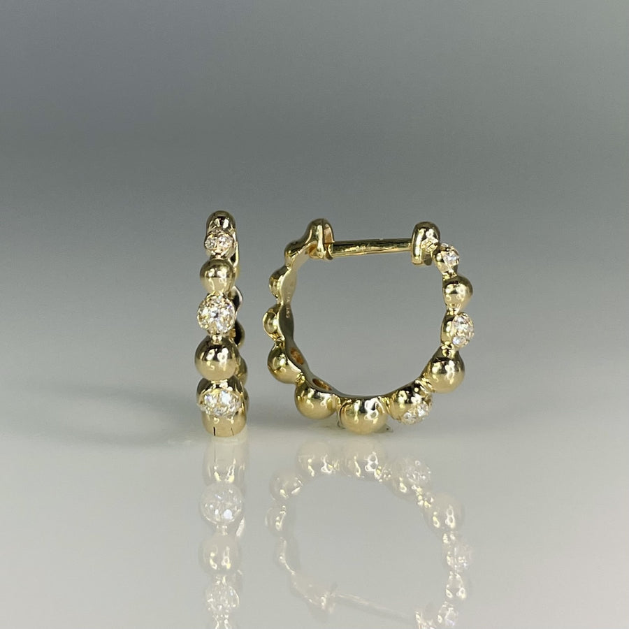 14K Yellow Gold Natural Diamond Bubble Huggie Earrings 0.08ct