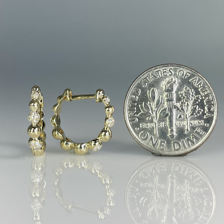14K Yellow Gold Natural Diamond Bubble Huggie Earrings 0.08ct