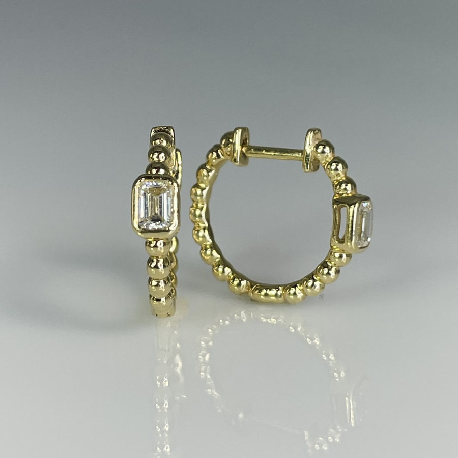 14K Yellow Gold Baguette Cut Diamond Huggie Earrings 0.38ct