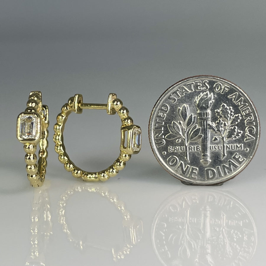 14K Yellow Gold Baguette Cut Diamond Huggie Earrings 0.38ct