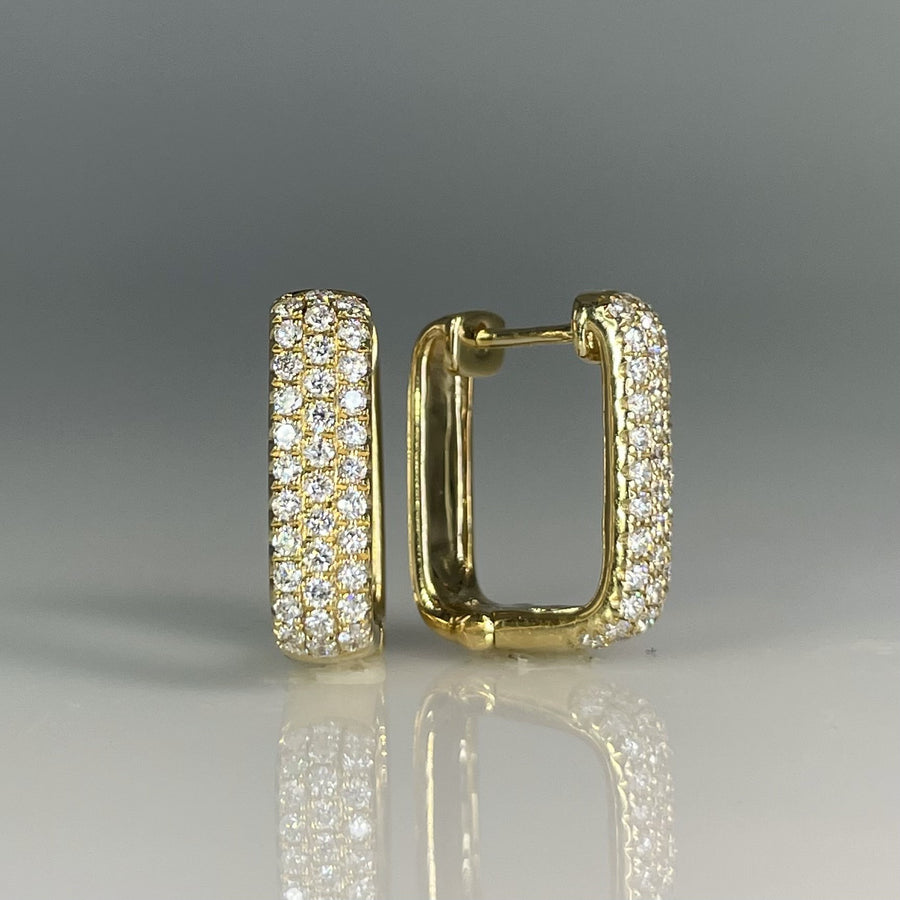 14K Yellow Gold Natural Diamond Square Huggie Earrings 0.45ct