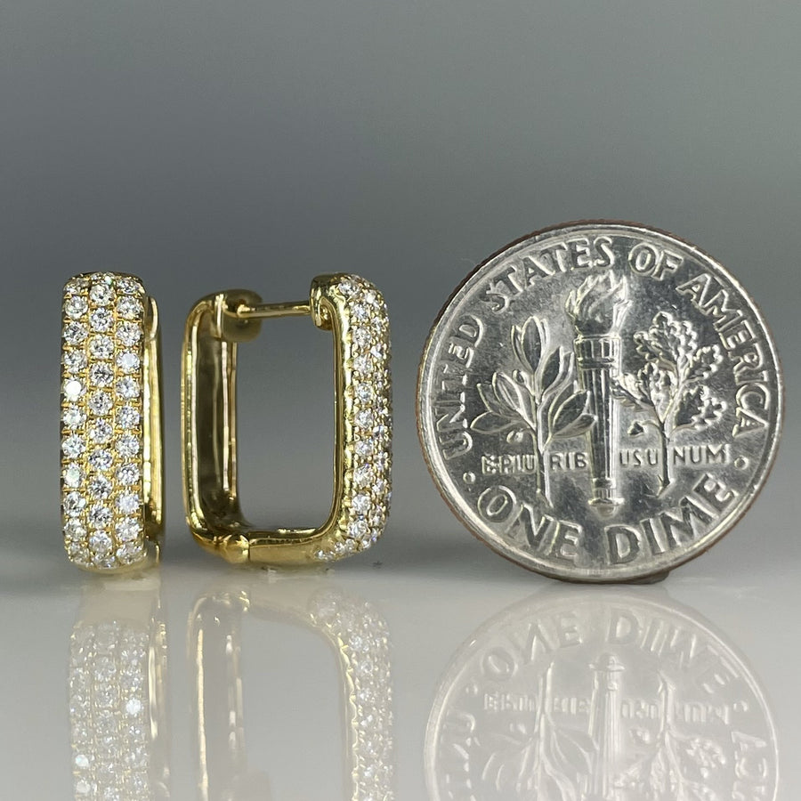 14K Yellow Gold Natural Diamond Square Huggie Earrings 0.45ct