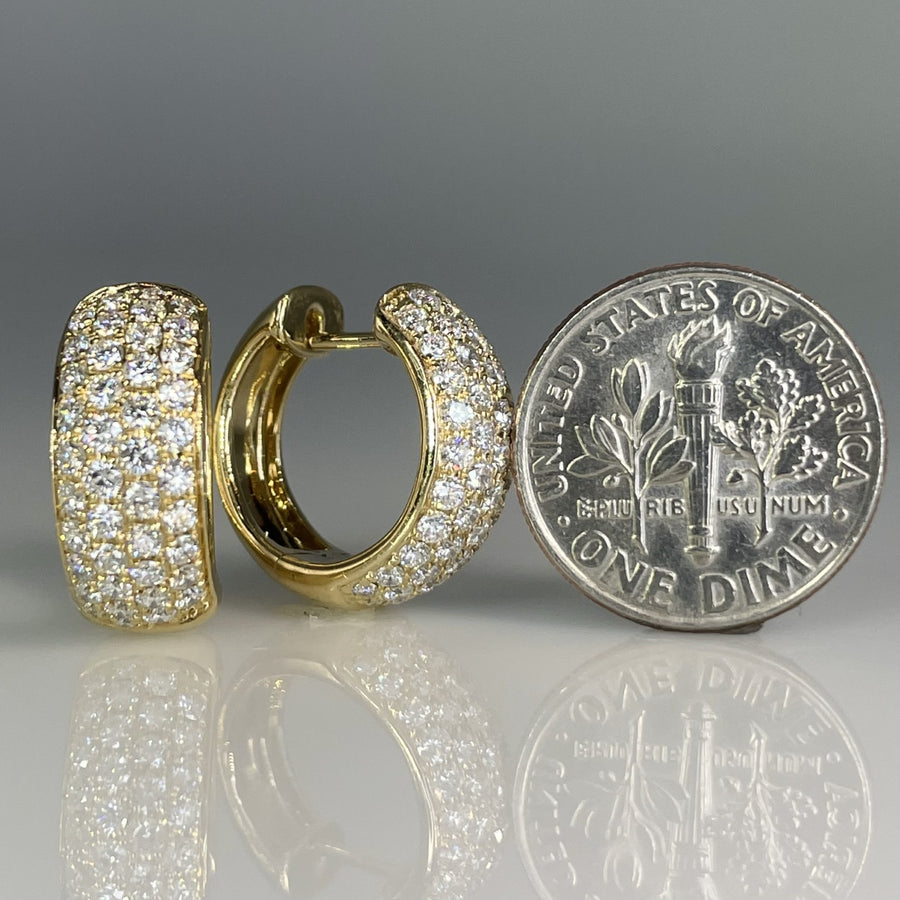 14K Yellow Gold Natural Diamond Huggie Earrings 1.50ct